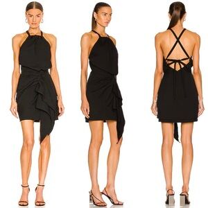 NWT Alexis Adriena Dress Black Halter Drape Cocktail Party Wedding LBD Size S